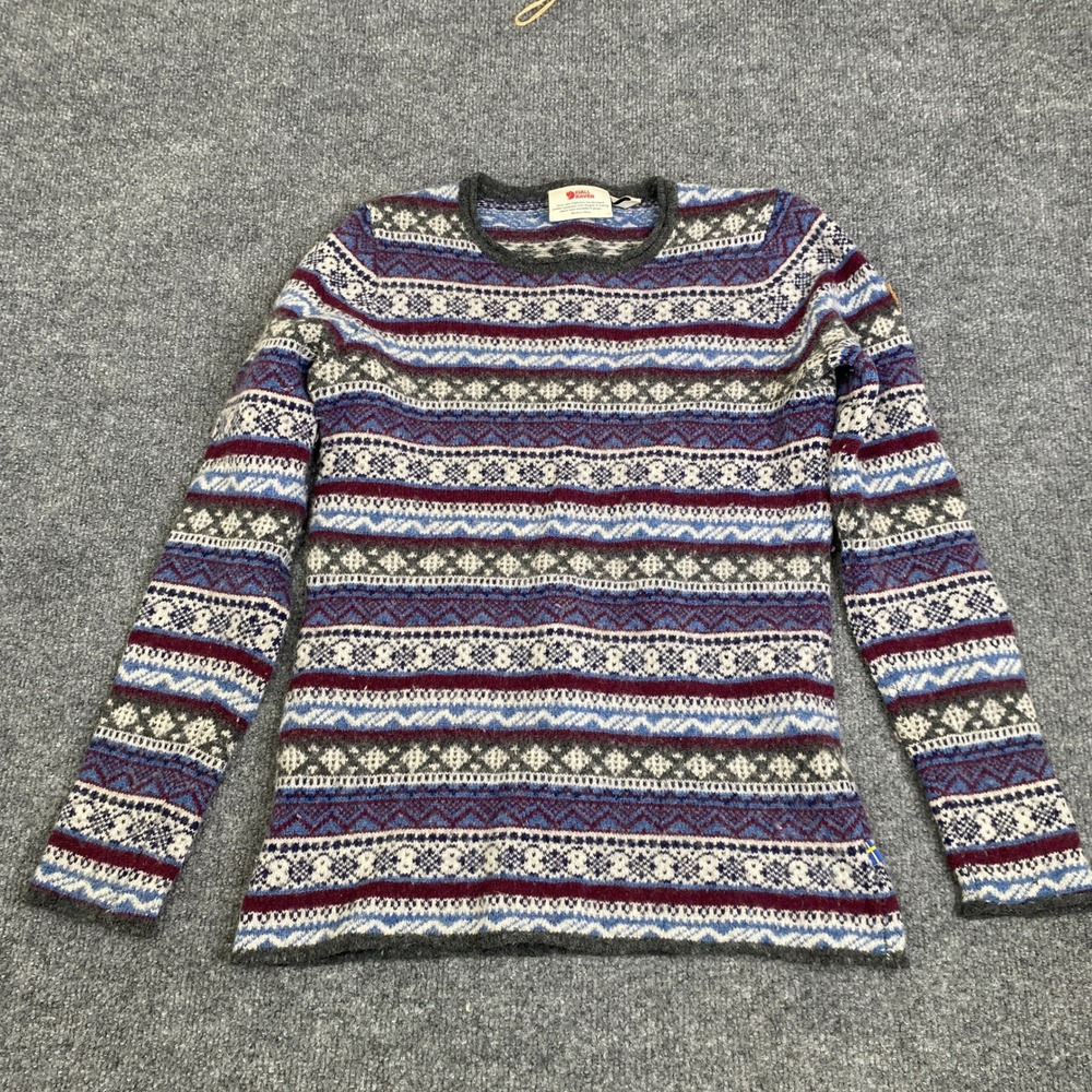 Fjallraven Ovik Folk Knit Sweater Womens Small Blue Fair Isle Wool 89770